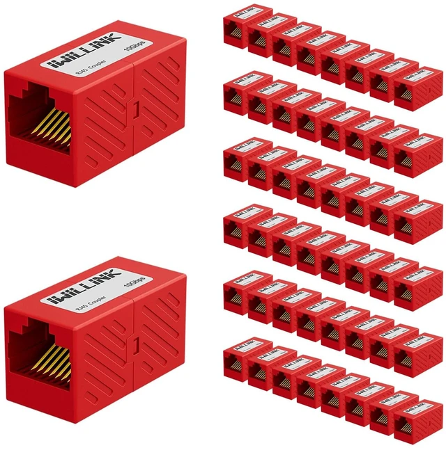 Main image of iwillink RJ45 Coupler Ethernet Connector, Female to Female, 50 Pack, Red
