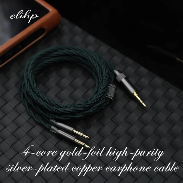 Alt view image 5 of 5 - Elihp Headphone Cable, 5N High Purity Copper Plated with Gold Foil, 2.5m, Dark Green Nylon, Dual 3.5mm to 4.4mm Balanced, Compatible with Hifiman Sundara, Ananda, Arya, He400se