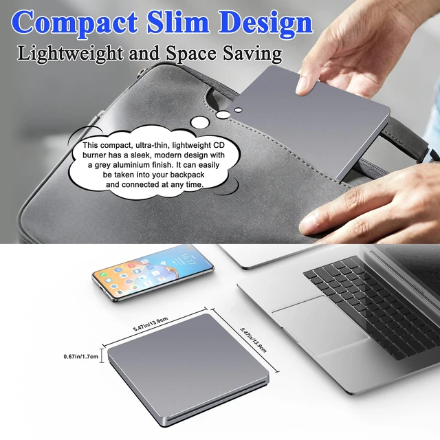 Alt view image 2 of 5 - NOLYTH USB-C SuperDrive for Mac Slot-in DVD +/-RW Drive Aluminum Space Grey