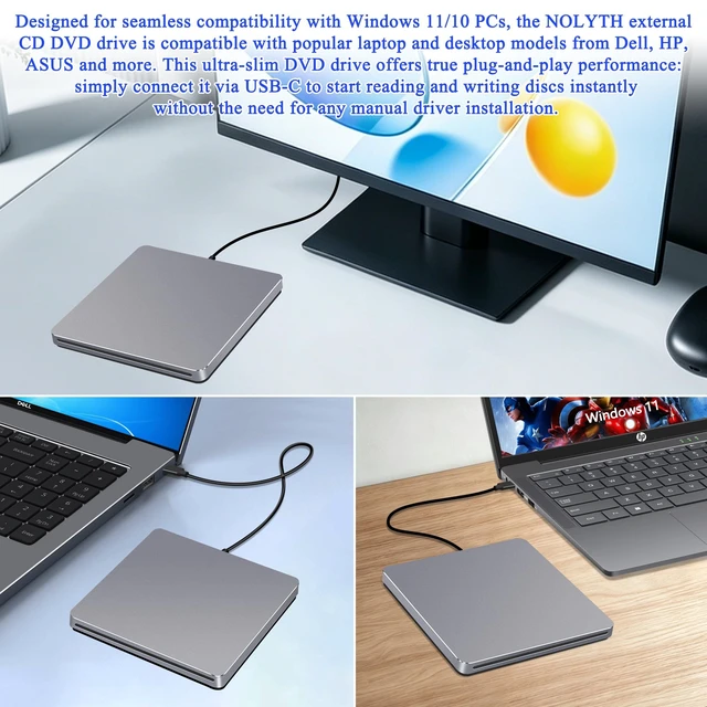 Alt view image 4 of 5 - NOLYTH USB-C SuperDrive for Mac Slot-in DVD +/-RW Drive Aluminum Space Grey