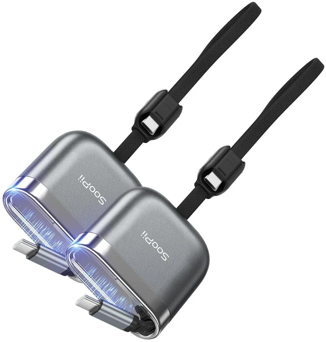 Main image of SOOPII 240W Single-Pull Retractable USB C to USB C Cable,2 Pack,Grey