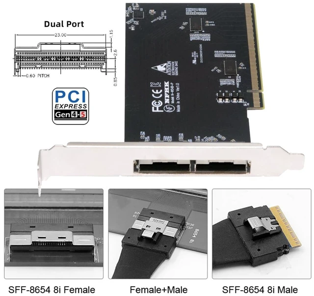 Alt view image 2 of 5 - Dual Slimline SFF-8654 8X 74Pin External to PCIE 16X Express 5.0 PCIE4.0 Raid Card VROC Raid Adapter with Linear Redriver Over Long Cable Lengths