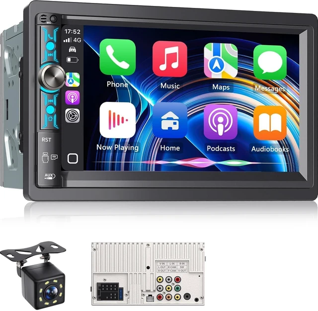 Main image of Kissound 7" Double Din Car Stereo with 7" Touchscreen, Wireless Apple Carplay & Android Auto, Bluetooth, Backup Camera, 240W, SWC, Subwoofer, FM/AM Car Audio