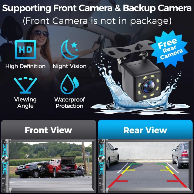 Alt view image 5 of 5 - Kissound 7" Double Din Car Stereo with 7" Touchscreen, Wireless Apple Carplay & Android Auto, Bluetooth, Backup Camera, 240W, SWC, Subwoofer, FM/AM Car Audio