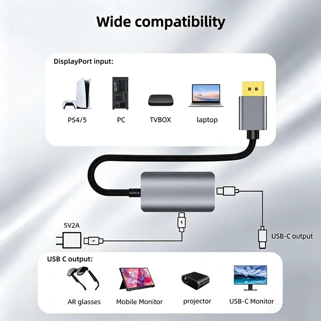 Alt view image 2 of 5 - DisplayPort to USB C Adapter, 4K@120Hz DisplayPort Source to USB C Monitor