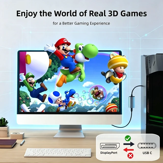 Alt view image 5 of 5 - DisplayPort to USB C Adapter, 4K@120Hz DisplayPort Source to USB C Monitor