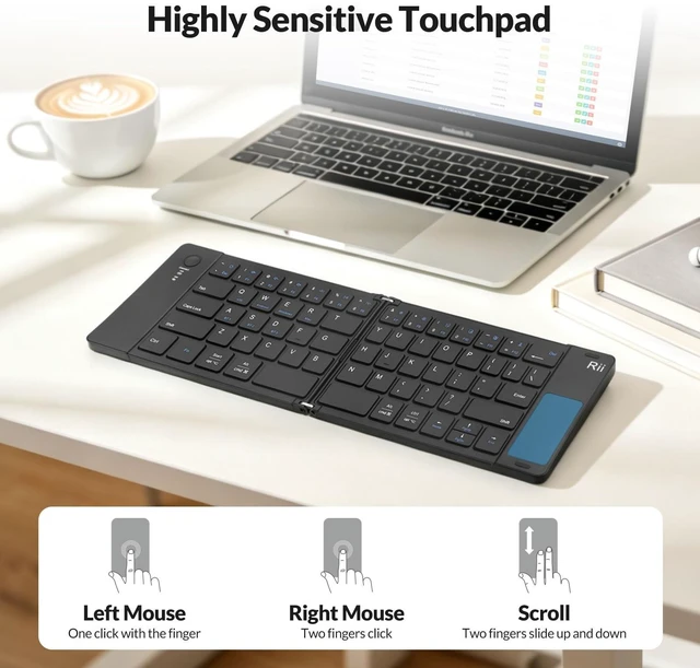 Alt view image 3 of 5 - Rii RK808 Foldable Bluetooth Keyboard with Touchpad