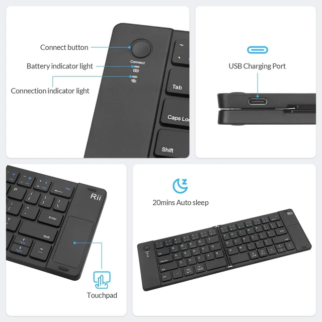 Alt view image 5 of 5 - Rii RK808 Foldable Bluetooth Keyboard with Touchpad