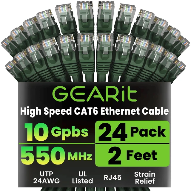 Main image of GEARit Cat6 Patch Cables Cat 6 Ethernet Cable 2 ft 24-Pack Green