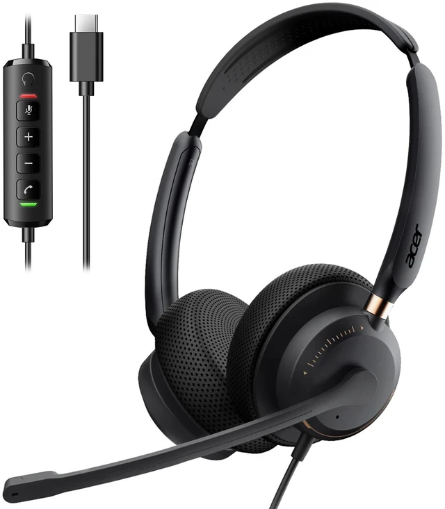 Main image of USB Headset with Microphone for PC, Wired Headset with Mic On-Ear Computer Laptop Headphones Dual Ear Only USB C Headset , 40mm Drivers Wired Headset with Mic for Work, Call Center Headset for Office