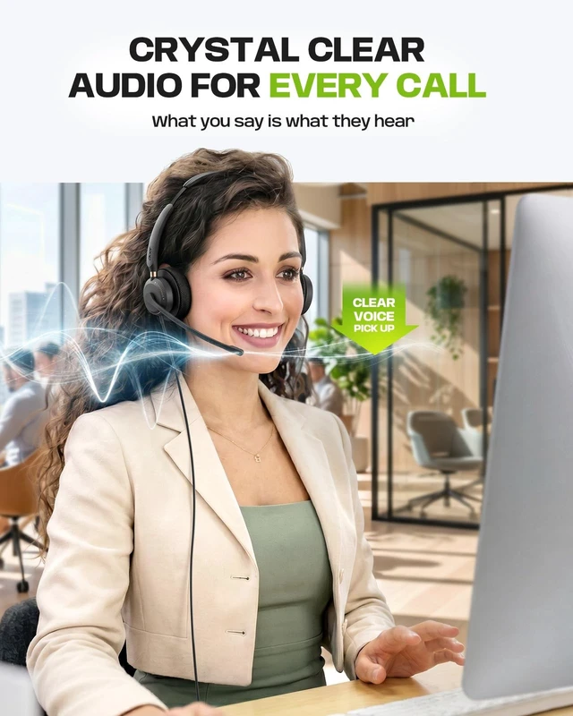Alt view image 2 of 5 - USB Headset with Microphone for PC, Wired Headset with Mic On-Ear Computer Laptop Headphones Dual Ear Only USB C Headset , 40mm Drivers Wired Headset with Mic for Work, Call Center Headset for Office