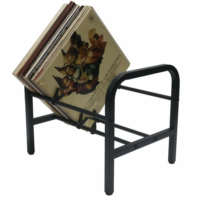 Alt view image 4 of 5 - 8OOKUAIO Vinyl Record Shelf - Heavy Duty Metal LP Holder for Vinyl Records ^^ 1-100 Capacity Single-Layer Record Bins for 12" Albums, Books, Magazines, Files(single-layer storage rack)
