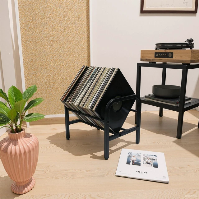 Alt view image 3 of 5 - 8OOKUAIO Vinyl Record Shelf - Heavy Duty Metal LP Holder for Vinyl Records ^^ 1-100 Capacity Single-Layer Record Bins for 12" Albums, Books, Magazines, Files(single-layer storage rack)