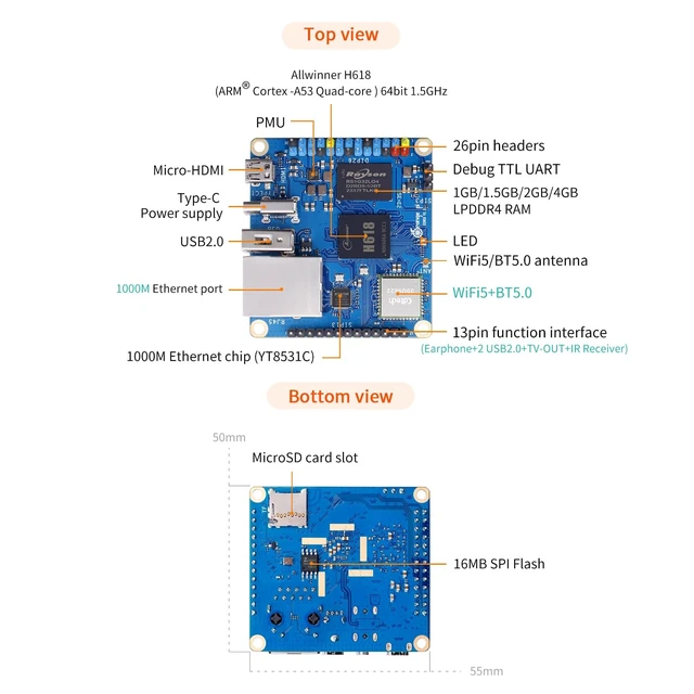 Alt view image 4 of 5 - Orange Pi Zero 3 1G Allwinner H618 LPDDR4 Quad Core 64 Bit Single Board Computer, Support 4K Display WiFi Bluetooth