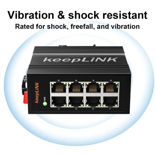 Alt view image 5 of 5 - keepLiNK 8-Port Industrial Ethernet Switch, Unmanaged 10/100Mbps DIN-Rail Network Switch, IP40, Operating Temperature Range of -30C - 70C (-22F~158F)