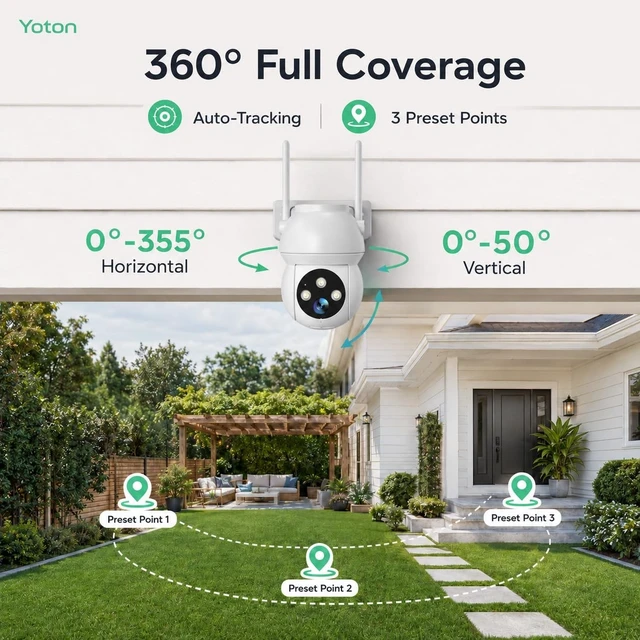 Alt view image 2 of 5 - YOTON 2K Outdoor Security Camera 5G WiFi 360 Auto Tracking, Plug-in