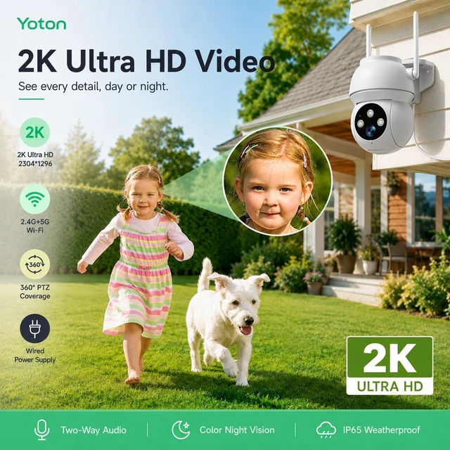 Alt view image 5 of 5 - YOTON 2K Outdoor Security Camera 5G WiFi 360 Auto Tracking, Plug-in