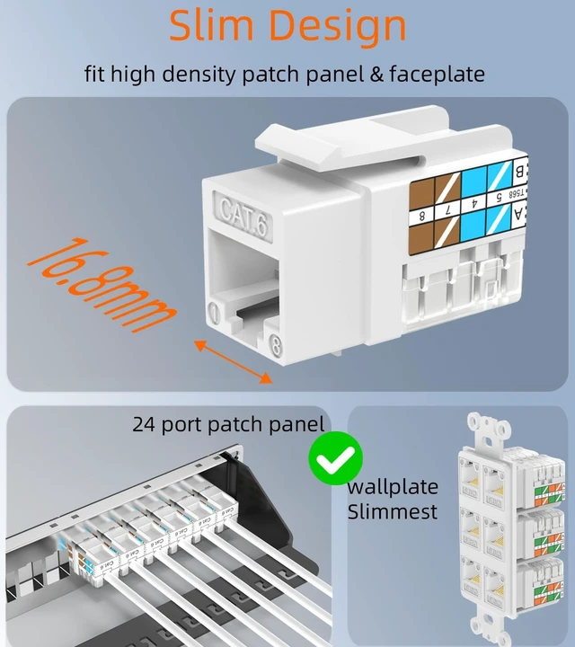 Alt view image 2 of 5 - Rapink RJ45 Keystone Jack Cat6 10G Support, Keystone Jacks UTP 100 Pack for Wall Plate and Patch Panel, Rj45 Keystone 90 Degree White Color for Cat6, Cat5e, Cat5 Cabling