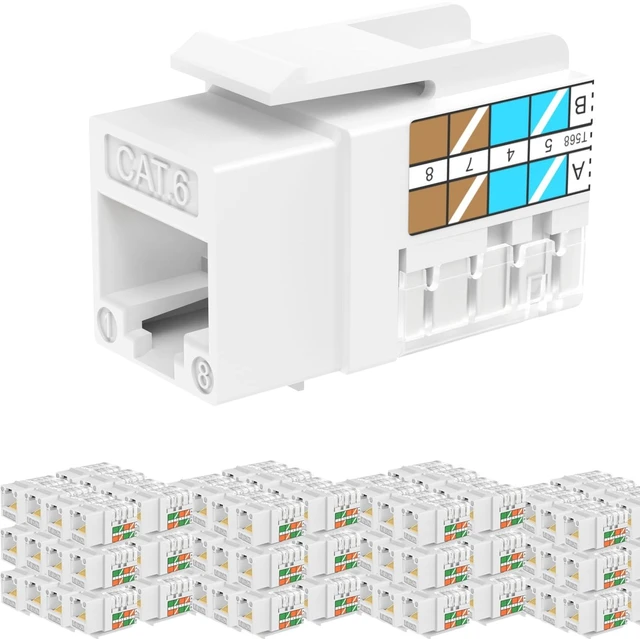 Main image of Rapink RJ45 Keystone Jack Cat6 10G Support, Keystone Jacks UTP 100 Pack for Wall Plate and Patch Panel, Rj45 Keystone 90 Degree White Color for Cat6, Cat5e, Cat5 Cabling