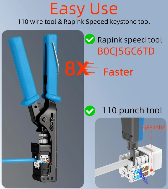 Alt view image 4 of 5 - Rapink RJ45 Keystone Jack Cat6 10G Support, Keystone Jacks UTP 100 Pack for Wall Plate and Patch Panel, Rj45 Keystone 90 Degree White Color for Cat6, Cat5e, Cat5 Cabling
