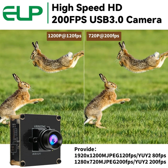 Alt view image 5 of 5 - Global Shutter USB Camera Module, High Speed HD 200fps USB3.0 PC Camer
