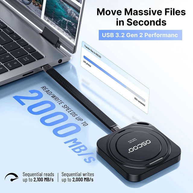 Alt view image 2 of 5 - OSCOO 4TB Magnetic External SSD, Up to 2000MB/s Portable Hard Drive