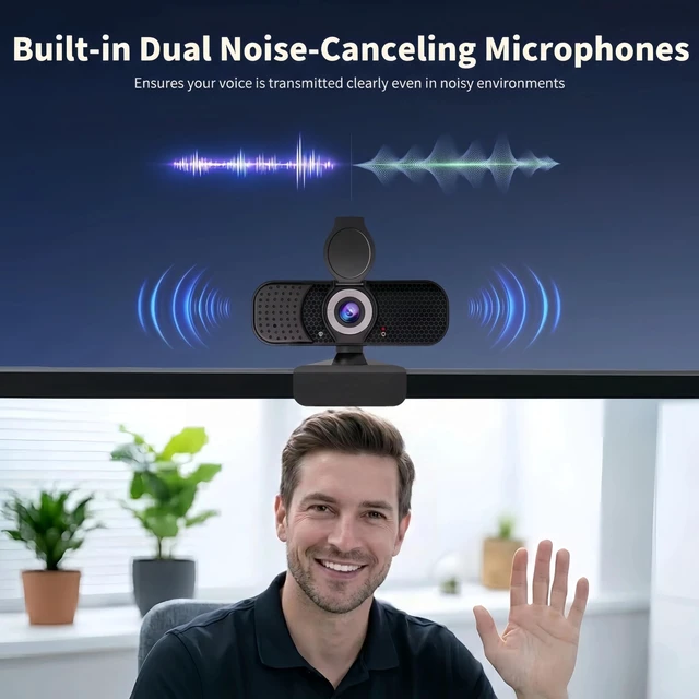 Alt view image 5 of 5 - 4K Webcam with Autofocus & Tripod, Camera for PC Laptop with Dual Microphone, USB Computer Camera with Low Light Correction, Auto White Balance, Video Camera for Streaming, Meetings, Office, Zoom