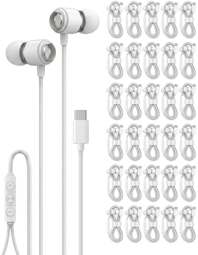 Main image of Halo 30-Pack USB C Wired Earbuds with Mic, Type C in-Ear Headphones with Volume Control, Bulk Headphones Compatible with iPhone 17 16 15 Pro Max, iPad, Galaxy S26 S25 S24 S23, Pixel - White