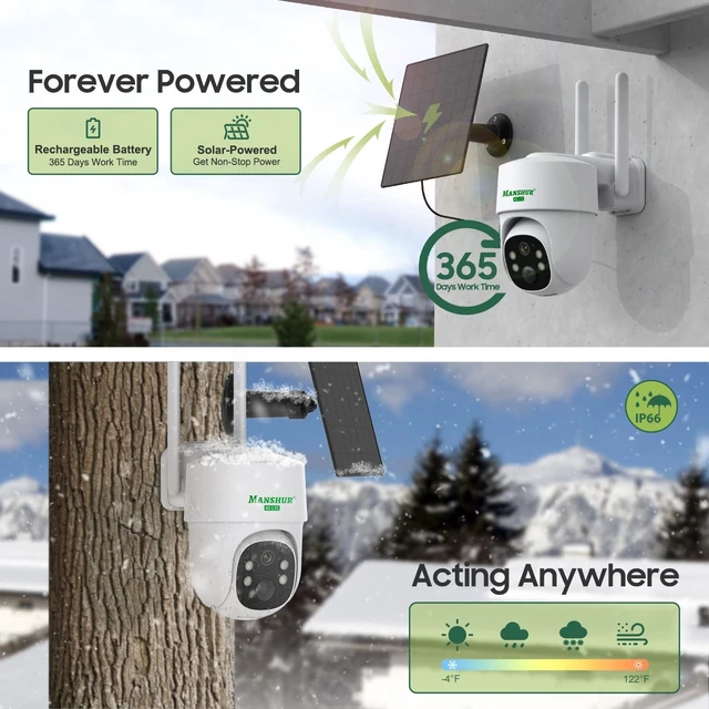 Alt view image 3 of 5 - Manshur 4G LTE Cellular Security Camera Outdoor Wireless, Cameras Without WiFi Needed 360PTZ 2K/3MP Color Night Vision, 2 Way Talk, PIR Motion Detection, Spotlight, No WiFi Supported, IP66, Clo