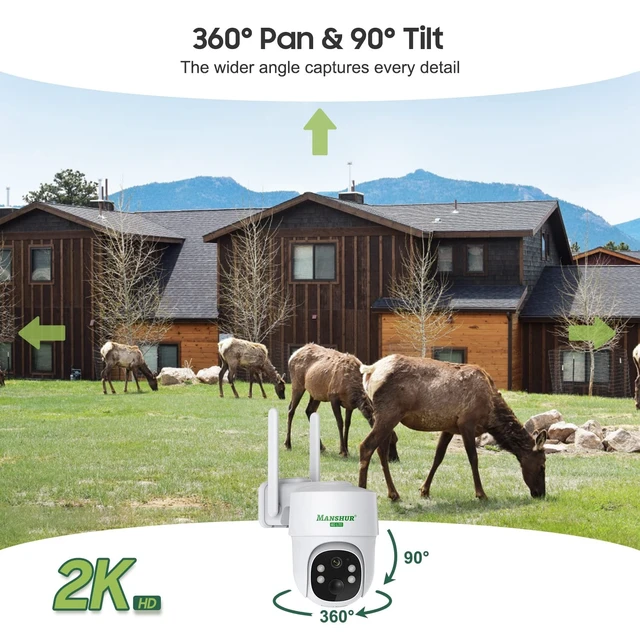 Alt view image 4 of 5 - Manshur 4G LTE Cellular Security Camera Outdoor Wireless, Cameras Without WiFi Needed 360PTZ 2K/3MP Color Night Vision, 2 Way Talk, PIR Motion Detection, Spotlight, No WiFi Supported, IP66, Clo