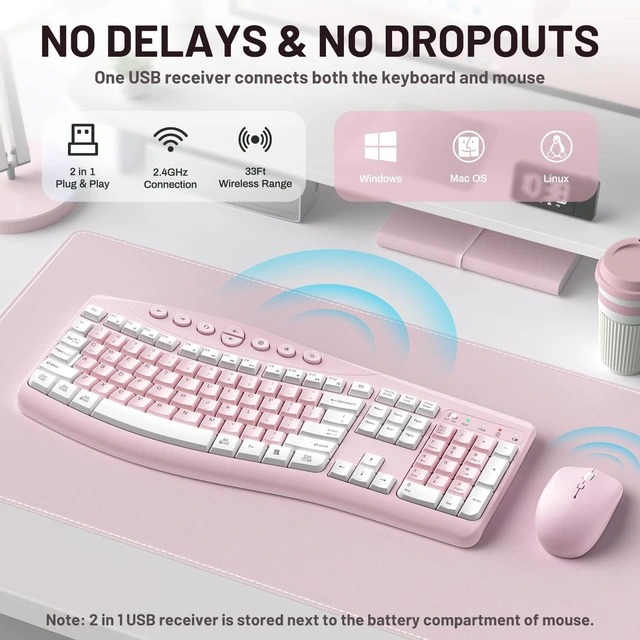 Alt view image 2 of 5 - Wireless Keyboard and Mouse Combo Silent Ergonomic Curved Design for Office