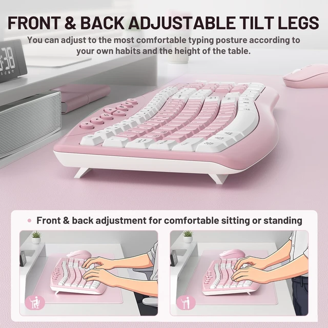 Alt view image 5 of 5 - Wireless Keyboard and Mouse Combo Silent Ergonomic Curved Design for Office