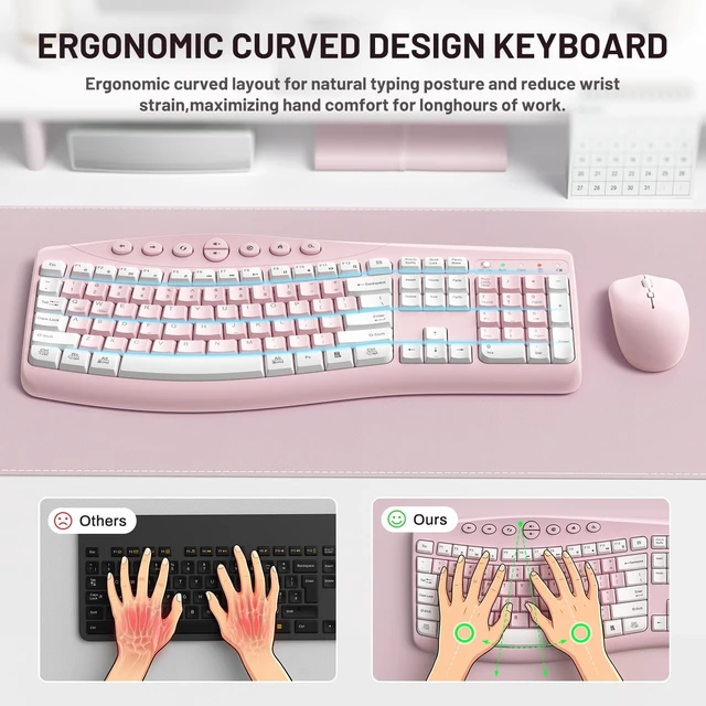 Alt view image 3 of 5 - Wireless Keyboard and Mouse Combo Silent Ergonomic Curved Design for Office