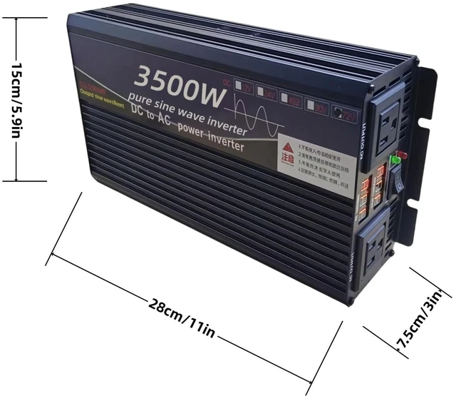 Alt view image 2 of 5 - 3500W Power Inverter 24V DC to 110V AC Converter with LED Display Dual AC Outlets Dual Fans Radiating for RV, Camp, Boat and Home Emergency Portable Pure Sine Wave Inverter (LED Screen, 3500W 24V)