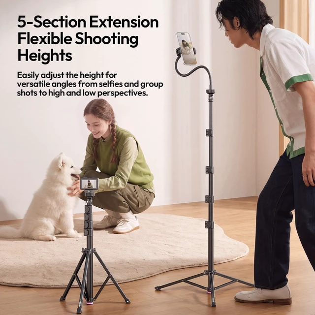 Alt view image 2 of 5 - ULANZI MT13 75'' Tall Phone Tripod with Gooseneck, Detachable Selfie Stick