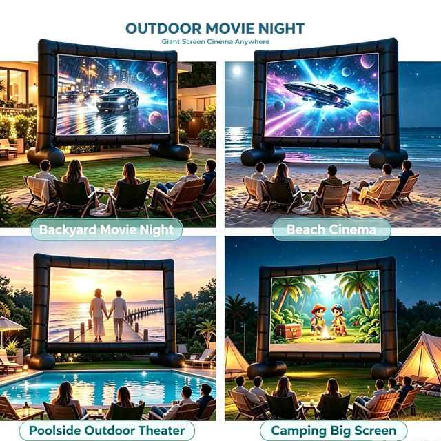 Alt view image 2 of 5 - 192 Inflatable Movie Screen Outdoor Incl Blower - Portable Blow Up Projector Screen for Churches, Grand Parties, Backyard Pool Fun (16ft)