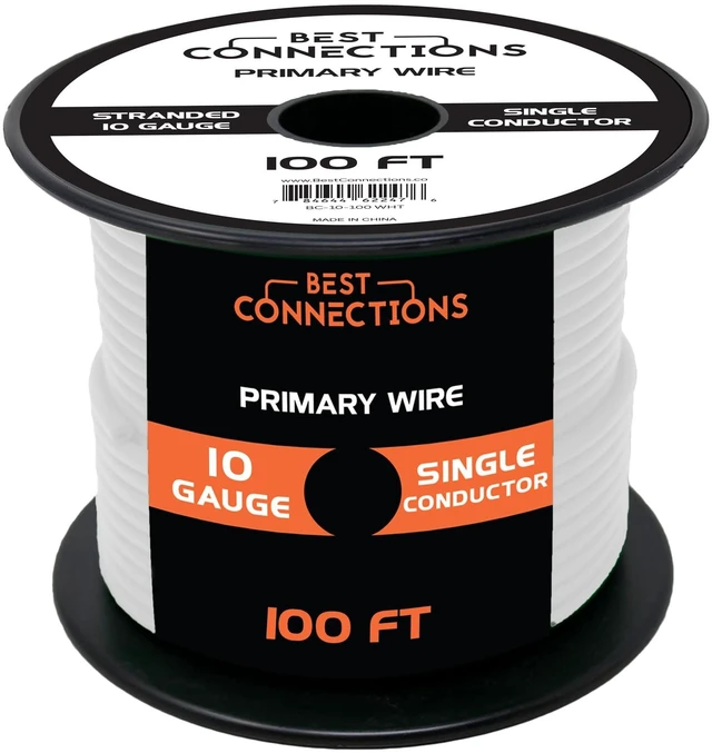 Main image of BEST CONNECTIONS 10-Gauge Automotive Primary Wire ^^ Ideal for Car Audio, Automotive, and Trailer ^^ Durable Primary/Remote, Power/Ground Electrical Wiring ^^ 100 Feet