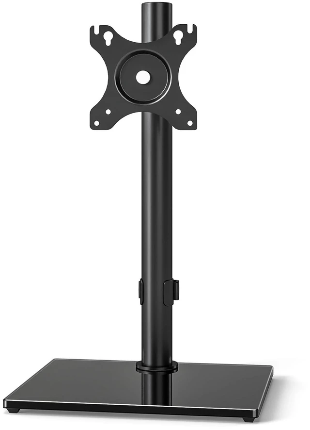 Main image of 5Rcom Single Monitor Freestanding Stand, Holds Screens 17-35 Inch Regular and Ultrawide, Square Tempered Glass VESA Mount Base, Adjustable Height, Tilt, Swivel, Rotation, Black