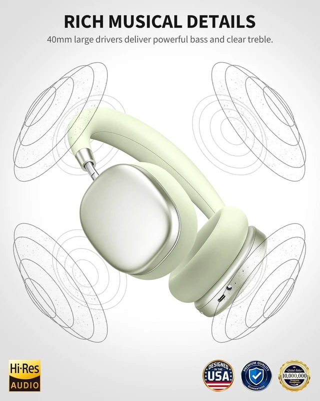 Alt view image 5 of 5 - Wentronic YG01 Wireless Over-Ear Headphones, Active Noise Cancelling, Up to 58H Battery Life, Bluetooth 5.3, Great for Travel & Office, USB-C Lossless Audio, Microphone for iPhone Android - Gre