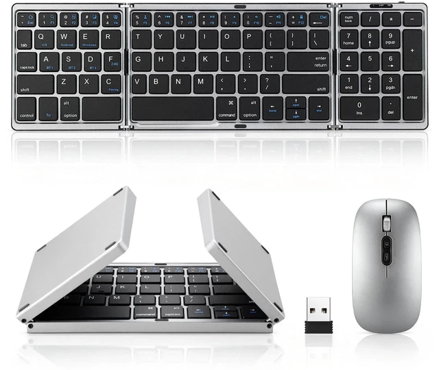Main image of Foldable Keyboard and Mouse, Bluetooth Dual Model Folding, 2.4G + BT5.0 x 3, Full-Size Portable Travel Keyboard & Rechargeable Wireless Mouse for Windows Android iOS Mac OS, Elegant Grey
