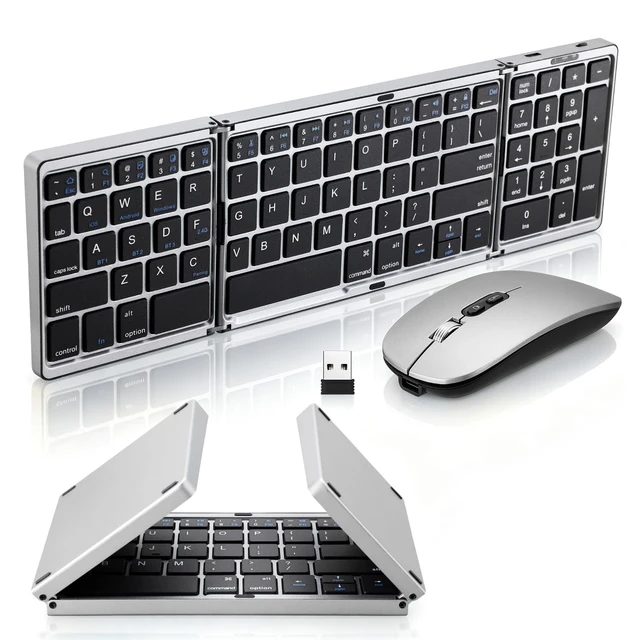 Alt view image 2 of 5 - Foldable Keyboard and Mouse, Bluetooth Dual Model Folding, 2.4G + BT5.0 x 3, Full-Size Portable Travel Keyboard & Rechargeable Wireless Mouse for Windows Android iOS Mac OS, Elegant Grey