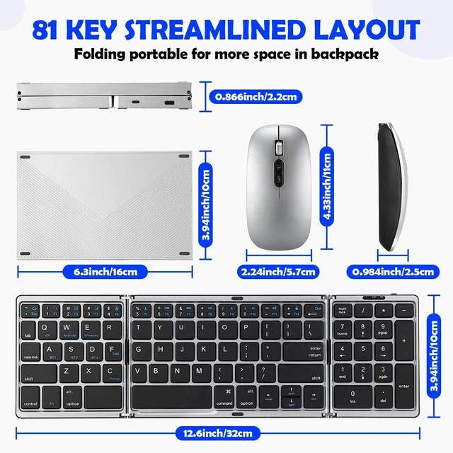 Alt view image 3 of 5 - Foldable Keyboard and Mouse, Bluetooth Dual Model Folding, 2.4G + BT5.0 x 3, Full-Size Portable Travel Keyboard & Rechargeable Wireless Mouse for Windows Android iOS Mac OS, Elegant Grey