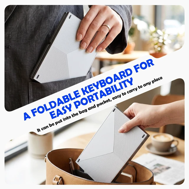 Alt view image 4 of 5 - Foldable Keyboard and Mouse, Bluetooth Dual Model Folding, 2.4G + BT5.0 x 3, Full-Size Portable Travel Keyboard & Rechargeable Wireless Mouse for Windows Android iOS Mac OS, Elegant Grey