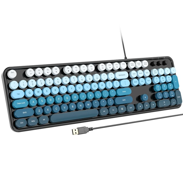 Main image of Atelus Wired USB Computer Keyboard, Full-Size Retro Typewriter Keyboard with Numeric Keypad, Plug & Play for Windows PC Laptop Home Office (Black Blue)