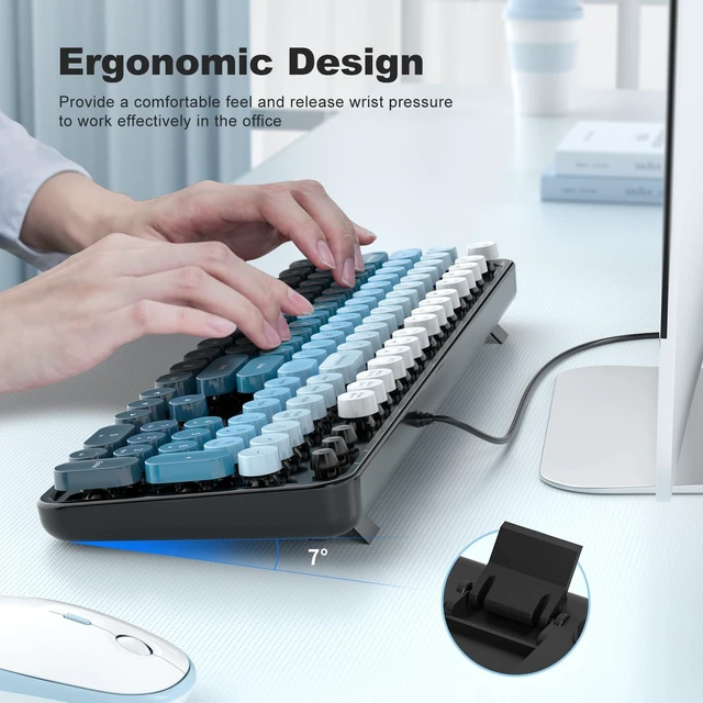 Alt view image 3 of 5 - Atelus Wired USB Computer Keyboard, Full-Size Retro Typewriter Keyboard with Numeric Keypad, Plug & Play for Windows PC Laptop Home Office (Black Blue)