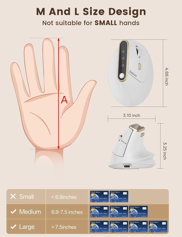 Alt view image 4 of 5 - SABLUTE Ergonomic Vertical Wireless Mouse with 3-Device Switching MAM4