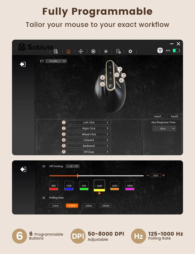 Alt view image 5 of 5 - SABLUTE Ergonomic Vertical Wireless Mouse with 3-Device Switching MAM4