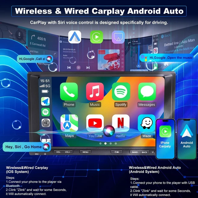 Alt view image 3 of 5 - 5GWifi Upgrade Car Radio for Toyota Tacoma 1995-2004, 4Runner 1998-2002, Camry 1992-2001, Tundra 2000-2002, Sienna T100 Corolla 7Inch Touch Screen Stereo, CarPlay Android Auto Bluetooth GPS FM Camera