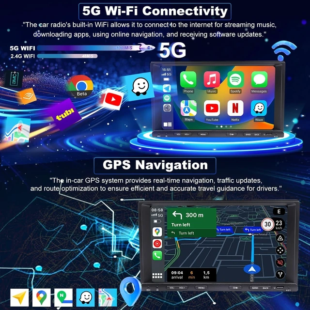 Alt view image 4 of 5 - 5GWifi Upgrade Car Radio for Toyota Tacoma 1995-2004, 4Runner 1998-2002, Camry 1992-2001, Tundra 2000-2002, Sienna T100 Corolla 7Inch Touch Screen Stereo, CarPlay Android Auto Bluetooth GPS FM Camera