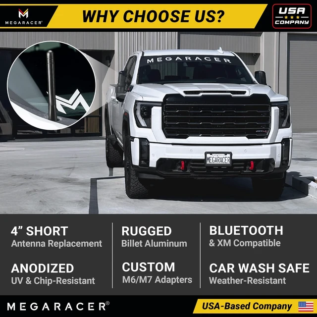 Alt view image 5 of 5 - 4" Short Truck Antenna for Chevy Silverado GMC Sierra 1500 2500HD, Black